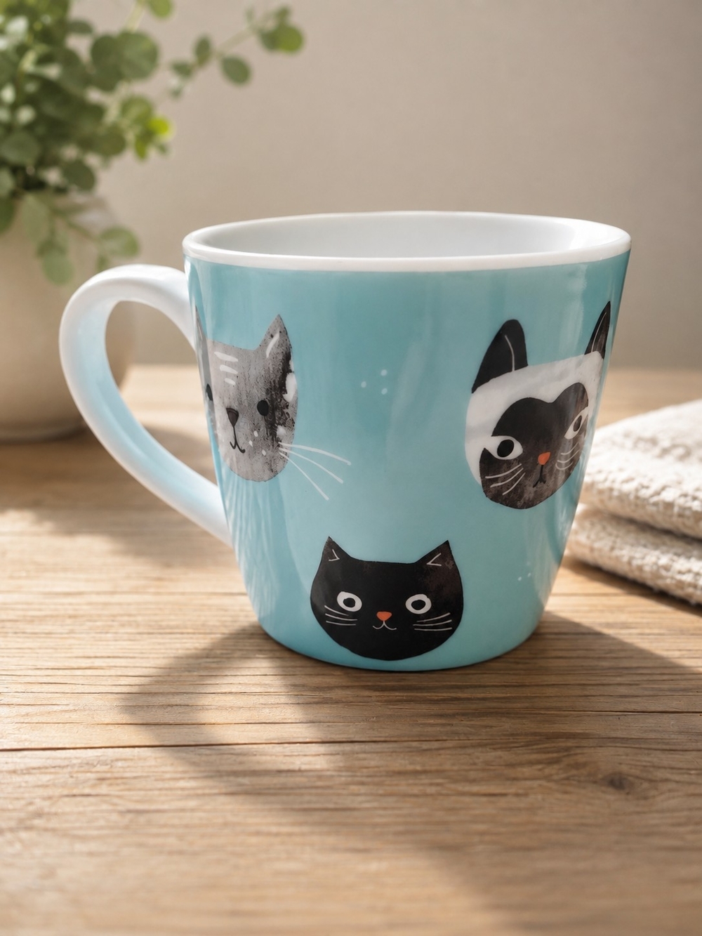 Turquoise Cat Faces Mugs Coffee Or Tea By NOW Designs SO CUTE